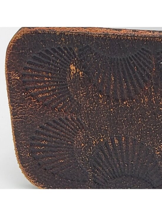 Vtg Y2k J.Crew Tooled Leather Belt With Brass Buckle Dark Brown  Unisex Size 38 main image 11